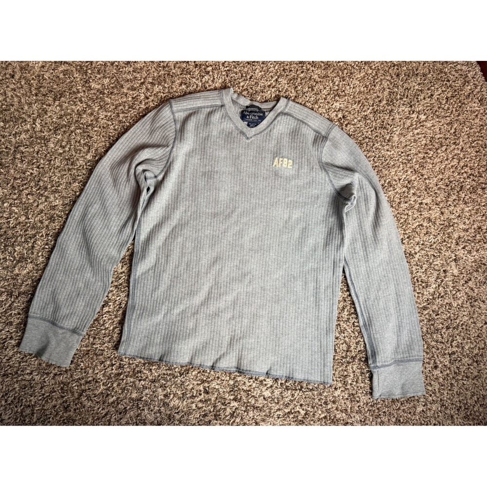 Abercrombie & Fitch Mens Gray Ribbed Thermal V-Neck Muscle Long Sleeve Shirt L